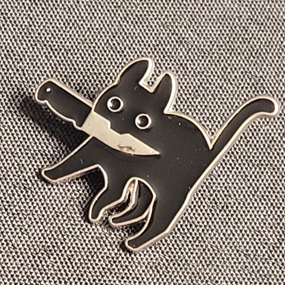 Black Cat With A Knife Enamel Pin - Picture 9 of 9